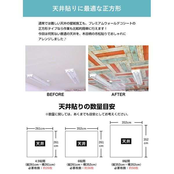 〔WAGIC〕6帖天井用＆家具や建具が新品に 壁にもカンタン壁紙シートW-WA327木目調3Dウッド（36枚組） 代引不可 - 2