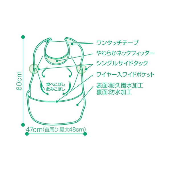 （まとめ）オオサキメディカル プラスハートこぼれにくい食事用エプロン ポケット付サイドタック ベージュ 73753 1枚〔×5セット〕 【北海道・沖縄・離島配送不可】_3