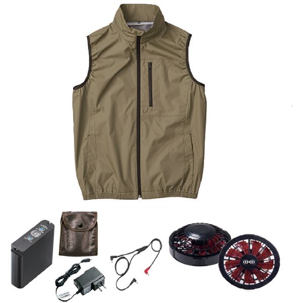 KU92140 空調服 R ポリエステル製 遮熱 タチエリ ベスト FAN2200BR・RD9261・LIPRO2セット カーキグリーン 4L 【北海道・沖縄・離島配送不可】