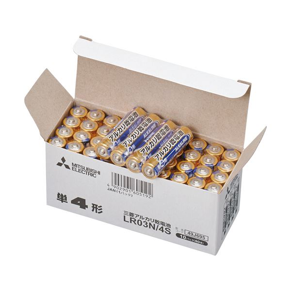まとめ) 三菱電機 アルカリ乾電池 単4形LR03N/4S 1セット(40本:4本×10 