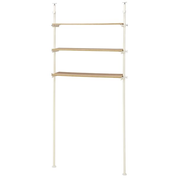 突っ張り 洗濯機ラック/ランドリー収納 〔ホワイト 幅90×奥行24×高さ187〜264cm〕 棚板3枚 スチール 組立式 〔脱衣所 洗面所〕の通販は