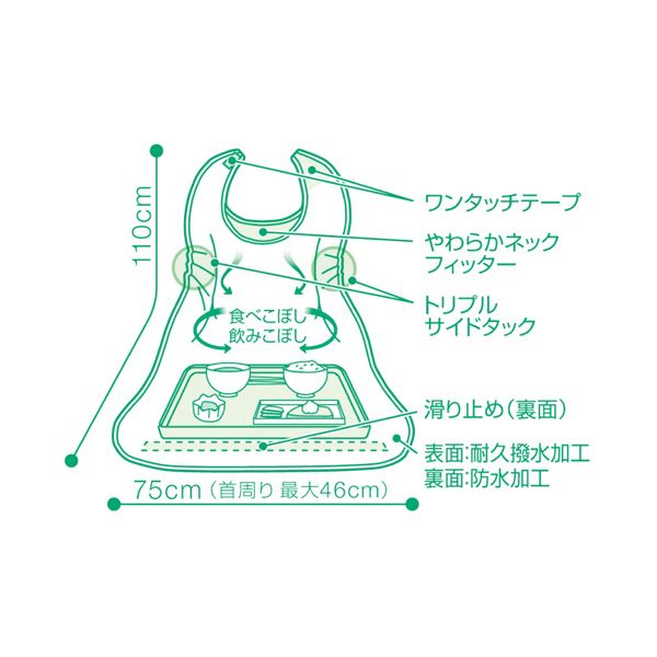 （まとめ）オオサキメディカル プラスハートこぼれにくい食事用エプロン サイドタック ベージュ 73747 1枚〔×5セット〕 【北海道・沖縄・離島配送不可】_3