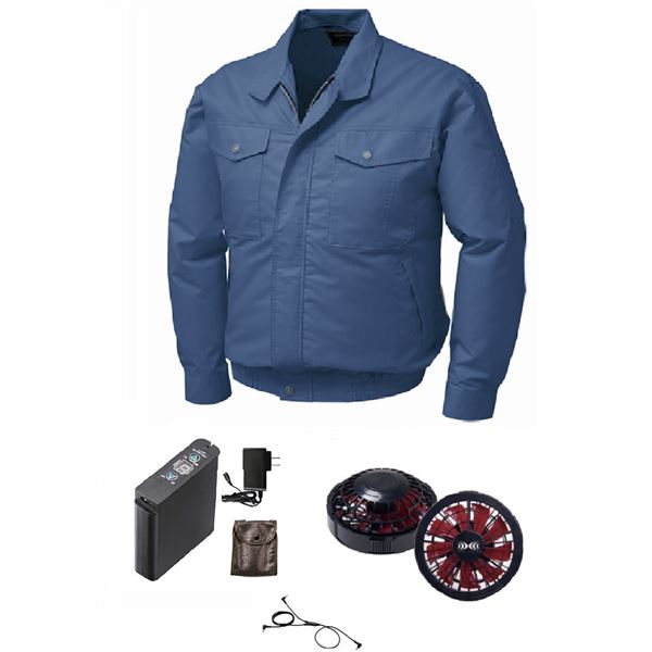 綿・ポリ混紡制電 空調服/作業着 〔ファンカラー：ブラックレッド カラー：ダークブルー 2L〕 リチウムバッテリー付き KU91710 JIS T 8118 【北海道・沖縄・離島配送不可】