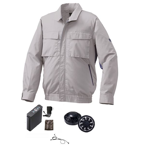 株式会社空調服 綿・ポリ混紡脇下マチ付きII空調服(KU91910)/作業着〔ファンカラー：ブラック カラー：シルバー×ブルー 4L〕 リチウムイオンバッテリー(LIPRO2)セットの通販は