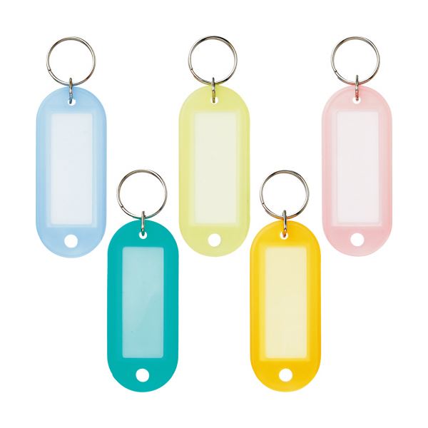 (まとめ) TANOSEE キーホルダー名札アソート 5色 1パック（10個）  〔×50セット〕 【北海道・沖縄・離島配送不可】