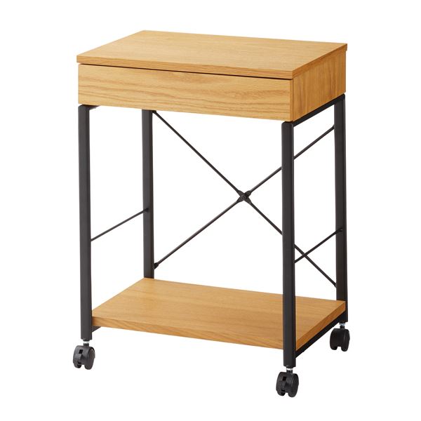 サイドチェスト/デスクワゴン 〔ナチュラル〕 幅45×奥行34×高さ61.5cm スチール 木目 キャスター付き 組立品の通販は