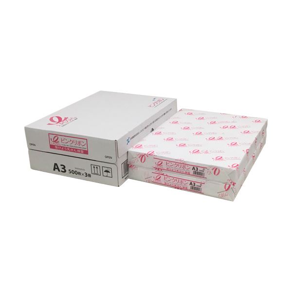 (まとめ) 日本製紙 ピンクリボンPPC A364g/m2 01A58Q3A3 1箱(1500枚:500枚×3冊) 〔×5セット〕 【北海道・沖縄・離島配送不可】