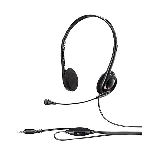 (まとめ) バッファロー両耳ヘッドバンド式ヘッドセット 4極 ブラック BSHSHCS100BK 1個 〔×10セット〕 【北海道・沖縄・離島配送不可】
