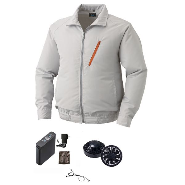 ポリエステル製 長袖 空調服/作業着 〔ファンカラー：ブラック カラー：シルバー M〕 リチウムバッテリー付き LIPRO2 KU90510 【北海道・沖縄・離島配送不可】