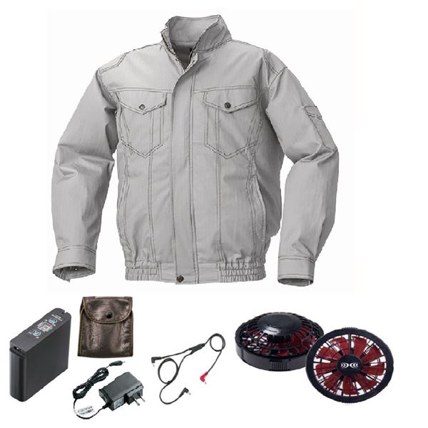 KU92040 空調服 R 綿 ヘリンボーン FAN2200BR・RD9261・LIPRO2セット シルバー 3L 【北海道・沖縄・離島配送不可】