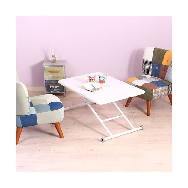 ガス昇降式テーブル/サイドテーブル 〔PU WH ホワイト〕 幅90cm