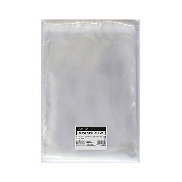(まとめ）今村紙工 CPP袋 ガゼットA4ビックフタ・テープ付 250×（20+20）×320+60mm 0.04mm厚 GCPP-A41セット（1000枚：100枚×10パック）〔×3セット〕 【北海道・沖縄・離島配送不可】