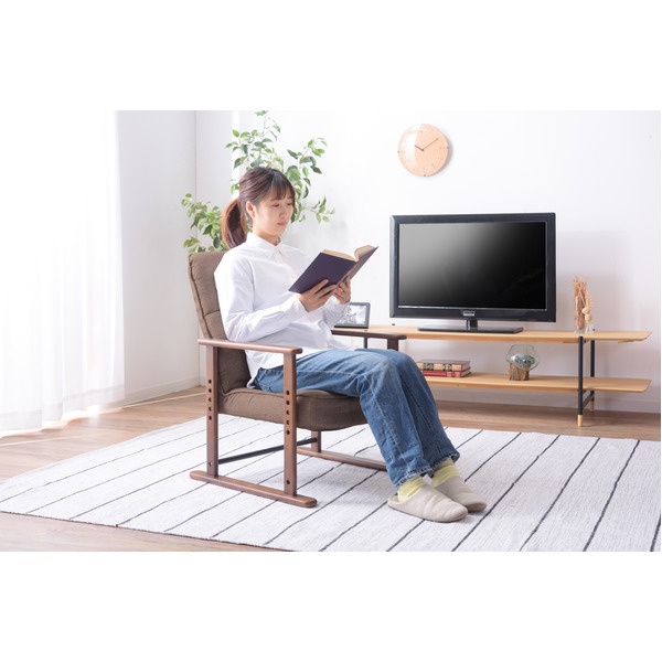 リクライニング 高座椅子 〔S ブラウン 〕 幅56cm 木製 スチール 肘付き 高さ調節 折りたたみ機能 組立品 〔リビング〕 【北海道・沖縄・離島配送不可】_4