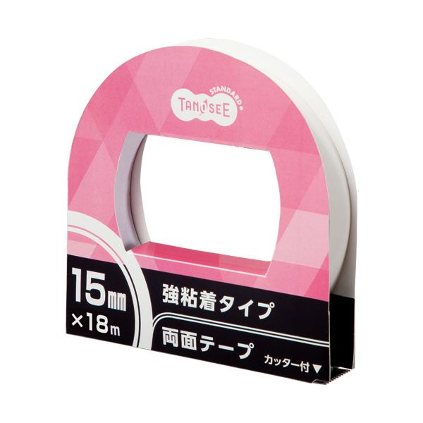 （まとめ）TANOSEE 両面テープ 強粘着タイプ カッター付 15mm×18m 1セット（10巻） 〔×3セット〕 【北海道・沖縄・離島配送不可】