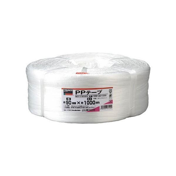 まとめ) TRUSCO PPテープ 90mm×1000m 白 TPP-901000 1巻 〔×5セット
