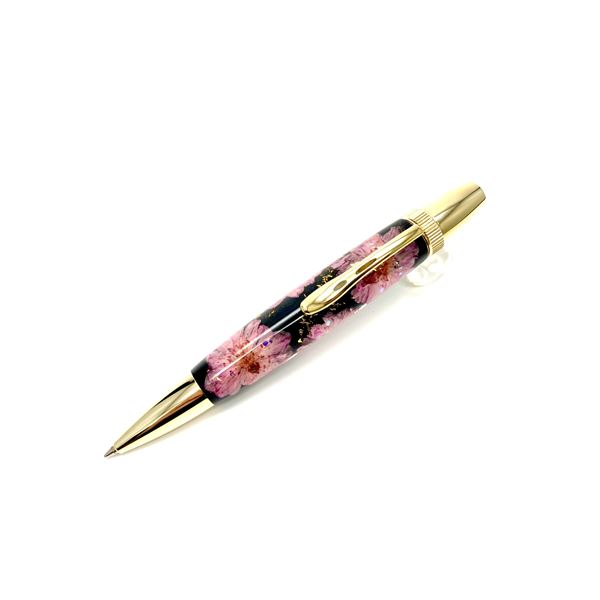 花柄 ボールペン/文房具 〔八重桜 ブラック〕 パーカータイプ 芯：0.7mm 日本製 文具 オフィス用品 『Frower Pen』 【北海道・沖縄・離島配送不可】