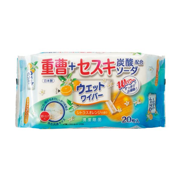 （まとめ）ティー・エイチ・ティー フローリングワイパー用ウェットワイパー 重曹+セスキ・炭酸ソーダ配合 シトラスオレンジの香り 1パック（20枚） 〔×30セット〕 【北海道・沖縄・離島配送不可】