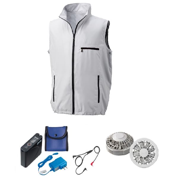 KU91830 空調服 R ポリエステル製 ベスト FAN2200G・RD9261・LISUPER1セット シルバー 4L 【北海道・沖縄・離島配送不可】