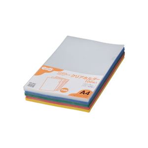 (まとめ) TANOSEE カラークリアホルダー A4 5色 1パック（100枚：各色20枚） 〔×10セット〕 【北海道・沖縄・離島配送不可】