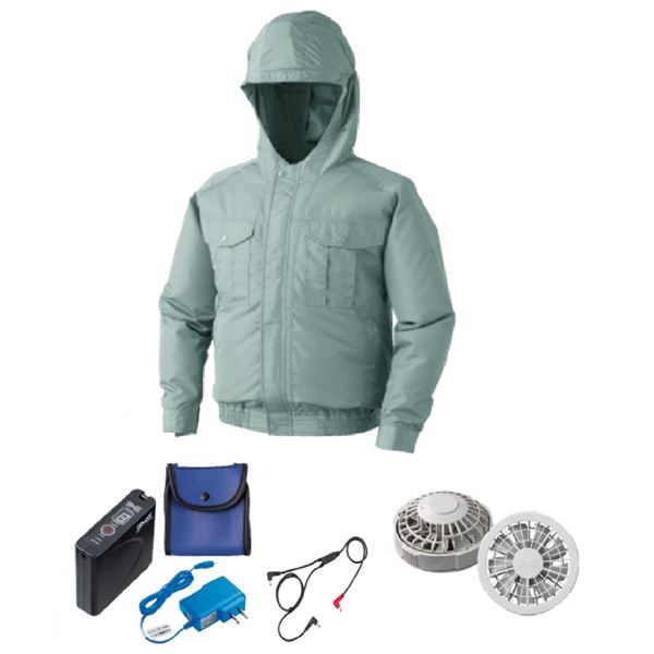 KU90810 空調服 R ポリエステル製フード付き FAN2200G・RD9261・LISUPER1セット モスグリーン 3L 【北海道・沖縄・離島配送不可】