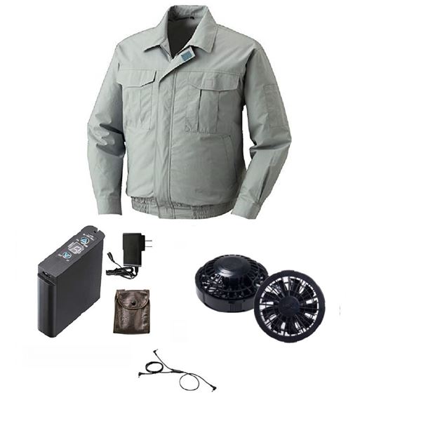 ポリエステル製長袖ワーク 空調服/作業着 〔ファンカラー：ブラック モスグリーン 2L〕 リチウムバッテリー付き 撥水 LIPRO2 KU90540の通販は