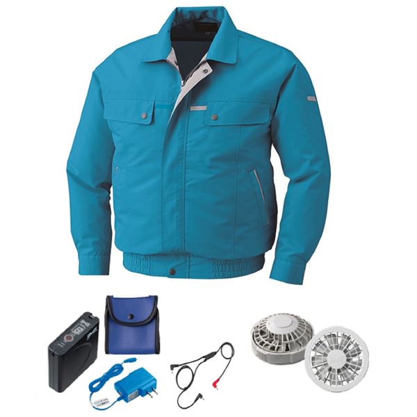 KU90450 空調服 R 綿・ポリ混紡 脇下マチ付き FAN2200G・RD9261・LISUPER1セット ターコイズブルー 5Lの通販は