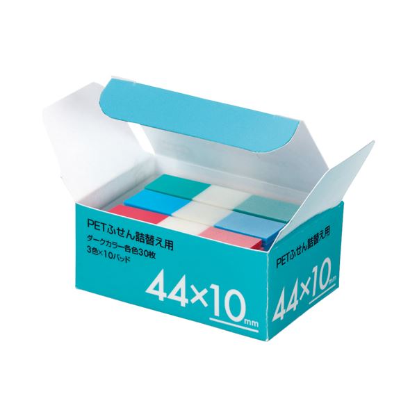 (まとめ) TANOSEE PETふせん 詰替用 44×10mm ダークカラー3色 1パック（10パッド） 〔×10セット〕 【北海道・沖縄・離島配送不可】
