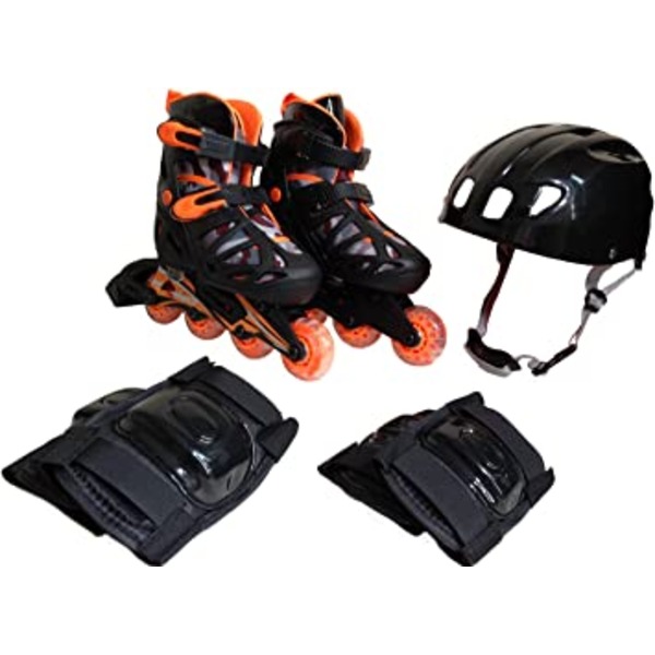 ジュニア用 インラインスケート 4点セット 〔L ブラック 20〜23cm〕 簡単サイズ調整 【北海道・沖縄・離島配送不可】