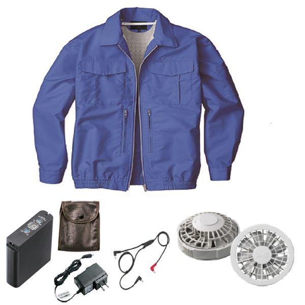 KU92130 空調服 R 綿ポリ混紡 スペーサー一体型 FAN2200G・CBB500ロングケーブル・LIPRO2セット ライトブルー 4L 【北海道・沖縄・離島配送不可】