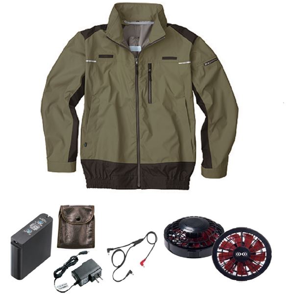 KU92110 空調服 R ポリエステル製 遮熱フルハーネス仕様 FAN2200BR・RD9261・LIPRO2セット カーキグリーン M 【北海道・沖縄・離島配送不可】