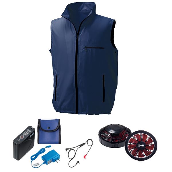 KU91830 空調服 R ポリエステル製 ベスト FAN2200BR・RD9261・LISUPER1セット ネイビー 5L 【北海道・沖縄・離島配送不可】