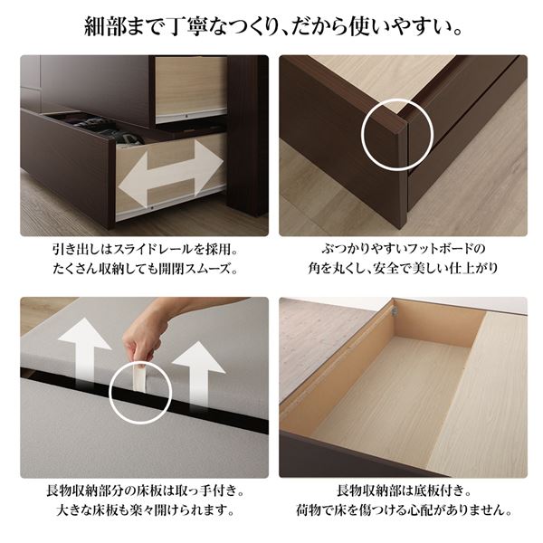 組立設置サービス ヘッドレス 頑丈ボックス収納 ベッド セミダブル ダークブラウン 日本製 ポケットコイルマットレス 【北海道・沖縄・離島配送不可】_3