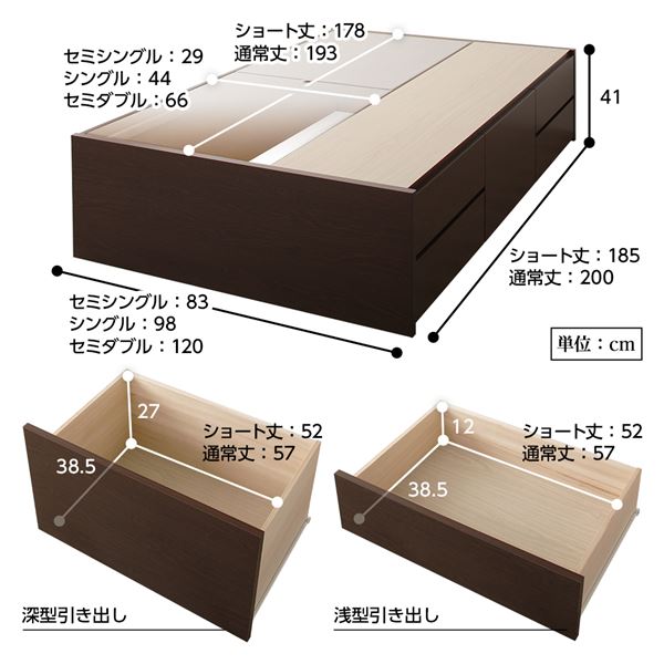 組立設置サービス ヘッドレス 頑丈ボックス収納 ベッド セミダブル ダークブラウン 日本製 ポケットコイルマットレス 【北海道・沖縄・離島配送不可】_5