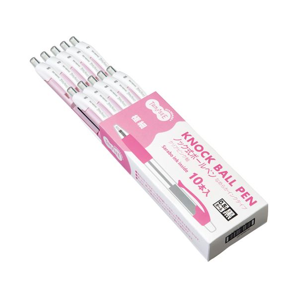(まとめ) TANOSEE ノック式油性ボールペン（なめらかインク） 極細 0.5mm クリアピンク（インク：黒） 50本 〔×10セット〕 【北海道・沖縄・離島配送不可】_1