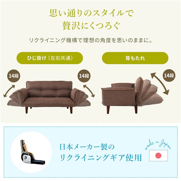 日本製 リクライニングソファー/ローソファー 〔2人掛け コールテン