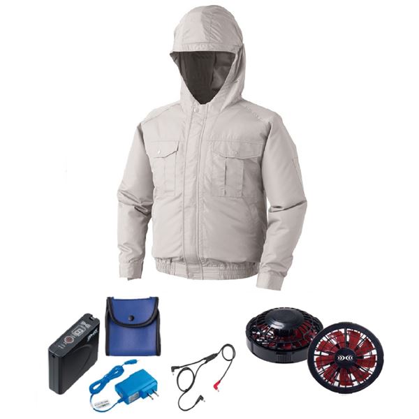 KU90520 空調服 R ポリエステル製フード付き FAN2200BR・RD9261・LISUPER1セット チャコール 3L 5L 車用品・バイク用品 KU90520 空調服 R ポリエステル製フード付き 服