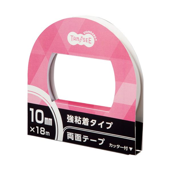 （まとめ）TANOSEE 両面テープ 強粘着タイプ カッター付 10mm×18m 1セット（10巻） 〔×3セット〕 【北海道・沖縄・離島配送不可】