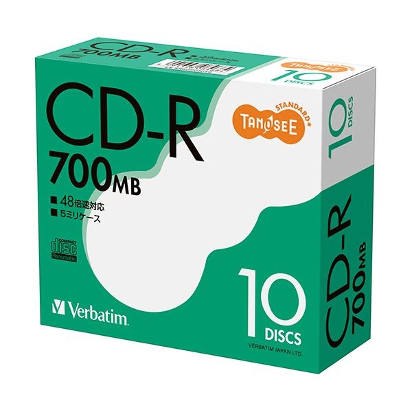(まとめ) TANOSEE バーベイタム データ用CD-R 700MB 48倍速 ブランドシルバー 5mmスリムケース SR80FC10T2 1パック(10枚) 〔×20セット〕の通販は 14,737円