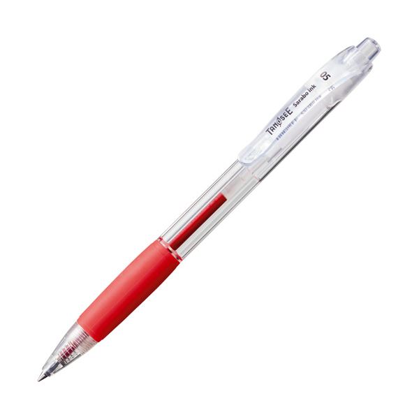 （まとめ）TANOSEE ノック式油性ボールペン（なめらかインク） 0.5mm 赤 （軸色：クリア） 1セット（50本） 〔×3セット〕 【北海道・沖縄・離島配送不可】