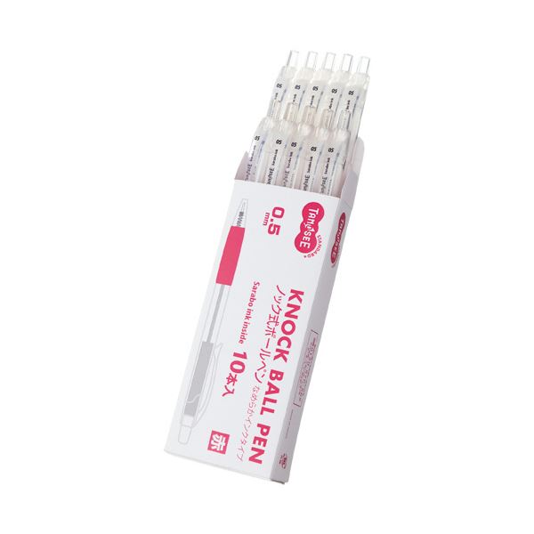 （まとめ）TANOSEE ノック式油性ボールペン（なめらかインク） 0.5mm 赤 （軸色：クリア） 1セット（50本） 〔×3セット〕 【北海道・沖縄・離島配送不可】_1