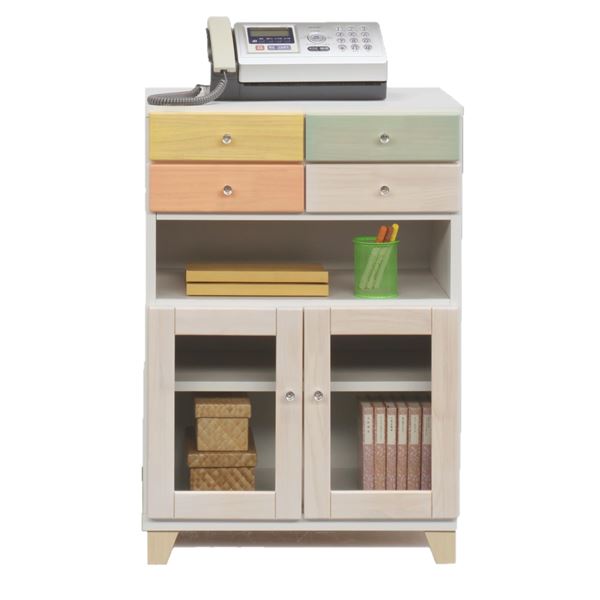 日本製 天然木 キャビネット 〔60cm幅 マルチカラー〕 完成品 FAX台 リビングボード リビング収納 リビングチェスト 【北海道・沖縄・離島配送不可】