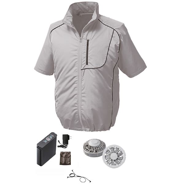 半袖 空調服/作業着  リチウムバッテリー付き LIPRO2 KU91720[▲][TP] 半袖 空調服⁄作業着 ファンカラー：グレー カラー：ブルー×ホワイト