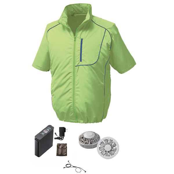 半袖 空調服/作業着 〔ファンカラー：グレー カラー：ライムグリーン×ネイビー 5L〕 リチウムバッテリー付き LIPRO2 KU91720 【北海道・沖縄・離島配送不可】