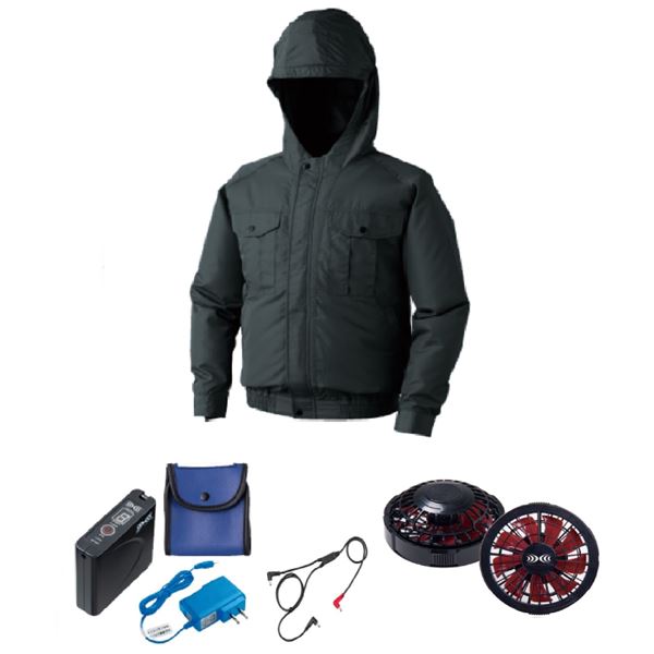 KU90810 空調服 R ポリエステル製フード付き FAN2200BR・RD9261・LISUPER1セット チャコール LL 【北海道・沖縄・離島配送不可】