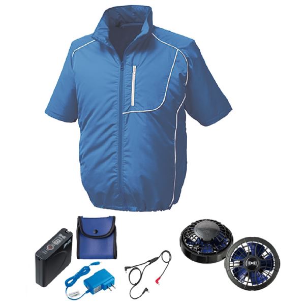 KU91720 空調服 R ポリエステル製 半袖 FAN2400SPBB・RD9261・LISUPER1セット ブルー×ホワイト LL 【北海道・沖縄・離島配送不可】