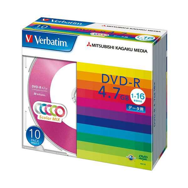 (まとめ) バーベイタム データ用DVD-R4.7GB 1-16倍速 5色カラーMIX 5mmスリムケース DHR47JM10V11パック(10枚:各色2枚)  〔×10セット〕の通販は