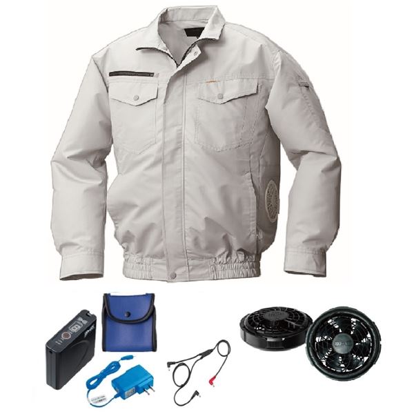 KU92030 空調服 R 綿・ポリ混紡 横ファン FAN2300B・RD9261・LISUPER1セット シルバー L 【北海道・沖縄・離島配送不可】