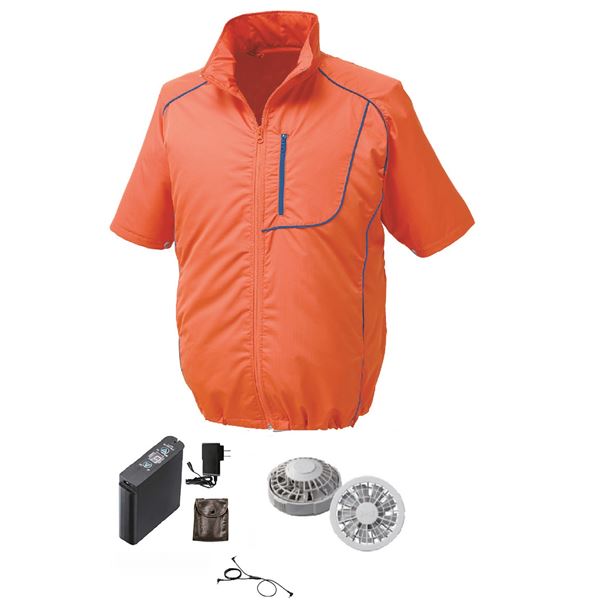 半袖 空調服/作業着 〔ファンカラー：グレー カラー：オレンジ×ネイビー 5L〕 リチウムバッテリー付き LIPRO2 KU91720 【北海道・沖縄・離島配送不可】