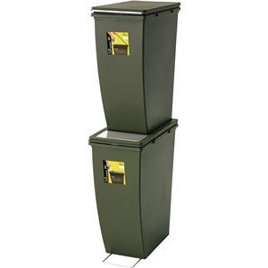 ゴミ箱/ダストボックス 10個セット 〔グリーン 20L〕 幅20.3cm×奥行38.4cm×高さ43cm フタ付き 『スリムコンテナ』 〔キッチン〕 【北海道・沖縄・離島配送不可】_1