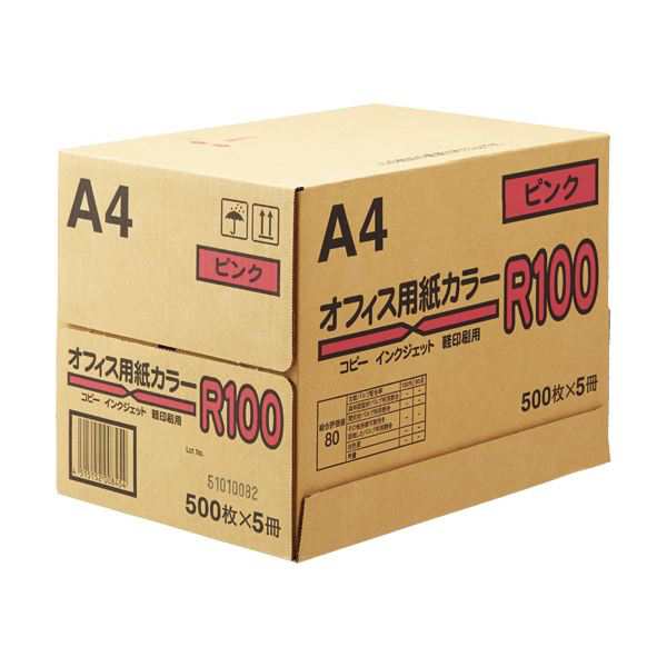 (まとめ) 日本紙通商 オフィス用紙カラーR100A4 ピンク 1箱(2500枚:500枚×5冊)  〔×5セット〕の通販は